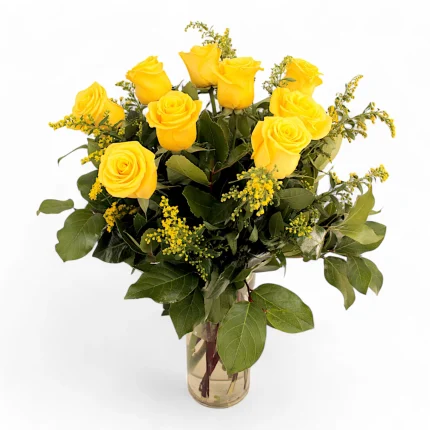 Βάζο με 10 κίτρινα τριαντάφυλλα 60cm.