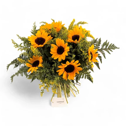 Μπουκέτο μεγάλο με 10 ηλίανθους και σολιντάγκο.