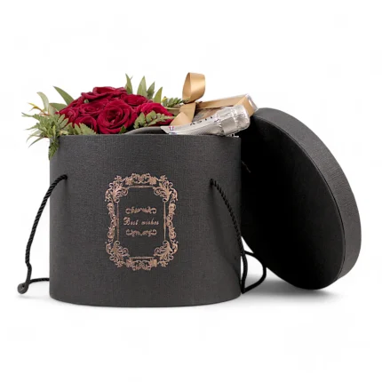 Μαύρη καπελιέρα μεγάλη με σοκολατάκια/σαμπάνια/τριαντάφυλλα.